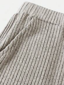 SHEIN 青少年女孩秋冬休闲时尚百搭罗纹露肩/露肩两用 T 恤上衣带口袋和直筒裤套装，适合周末、休闲外出、返校