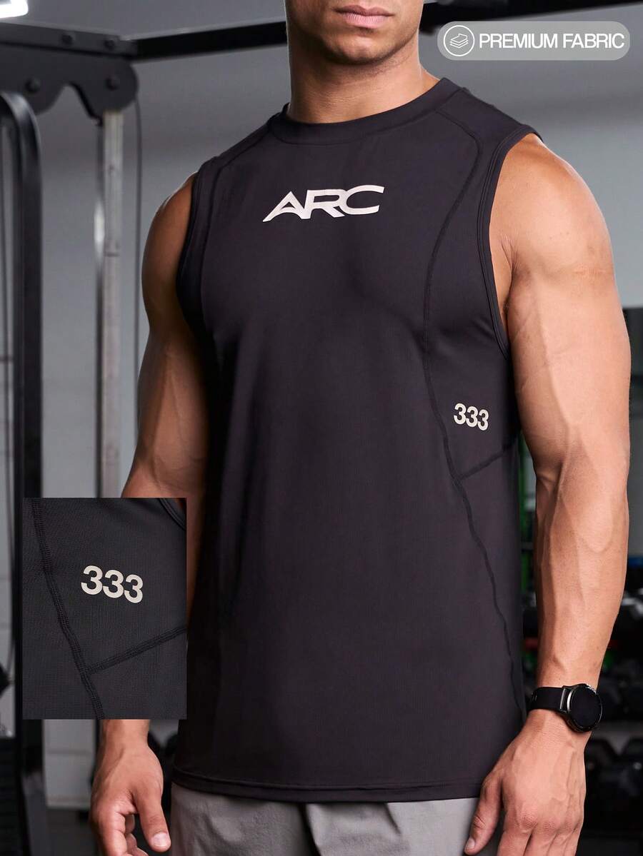 男士字母印花圆领休闲百搭背心 - 黑色 - 查看 1