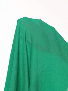 Swim Vcay Women Ruche Waist Lotus Leaf Edge Lightweight Split Hem Long Beach Dress For Summer Beach Vacation - Green - View 8