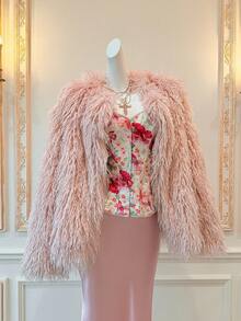 SHEIN MOD Casual Versatile Minimalist Solid Color Long Sleeve Faux Fur Women Jacket, Autumn/Winter,Homecoming Clothes, Cat Woman Costume, Cheerleader Costume, Mermaid Costume, Devil Costume, Fairy Costume, , Gothic, Fluffy Jacket