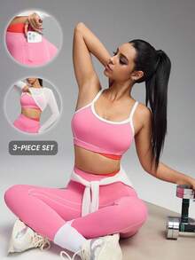 Innovista 女士运动网球套装，包括露脐运动上衣、运动文胸、紧身裤和舞蹈外套，运动风格，内置短裤和口袋，必备的配套运动服，适合从办公室到球场、早午餐到健身房等各种场合。三件套多功能休闲运动服，适合全天候网球核心训练，弹力运动套装，防紫外线，透气，秋季服装，女士运动套装，情人节，情人节礼物 - 白色 - 查看 2