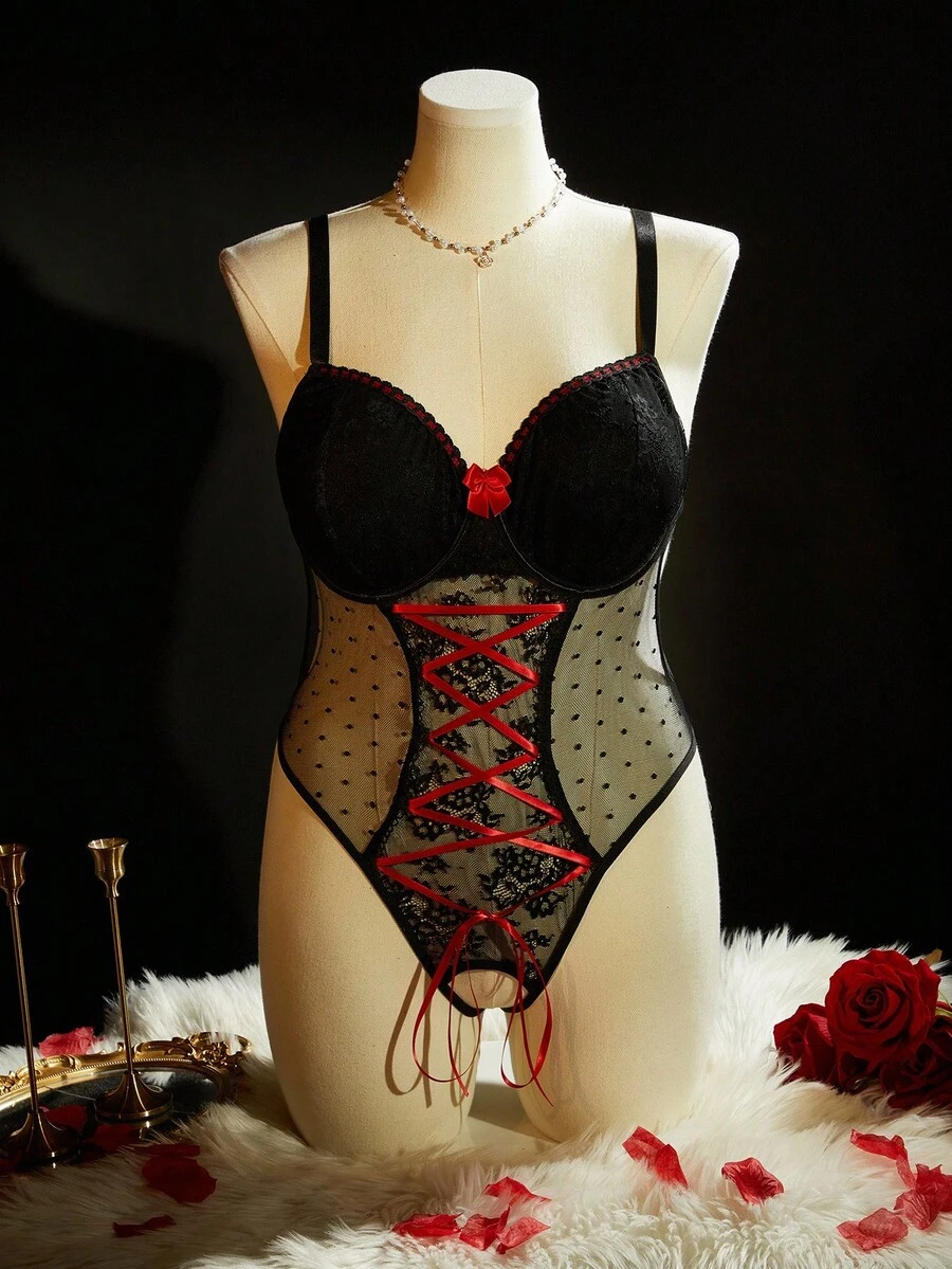 SpicyHot 1 pieza Lencería de encaje talla grande body - Multicolor - Ver 1