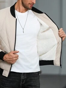 Manfinity Homme Cappotto casual imbottito e trapuntato con colletto da baseball a contrasto di colore, adatto per autunno/inverno, da uomo