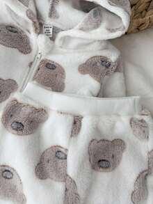 SHEIN 两件套男婴保暖羊毛熊套装 - 连帽拉链夹克 + 弹力袖口裤，秋冬 - 彩色 - 查看 6