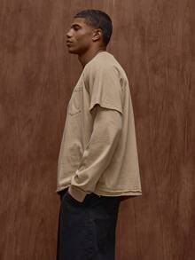 Musero Oversized Plain Layered Long Sleeve T-Shirt Front Pocket Detailing Fall/Autumn Winter