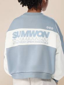SUMWON 男童两件套卫衣套装，冬季休闲长袖圆领上衣搭配工装慢跑裤，街头风度假穿搭 - 藍色 - 查看 6