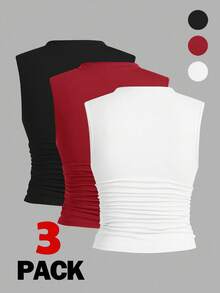 Auralis 3pcs/Set Women Plus Size Sleeveless Fitted Basic Tank Tops Spring To Summer - Multicolor - View 2