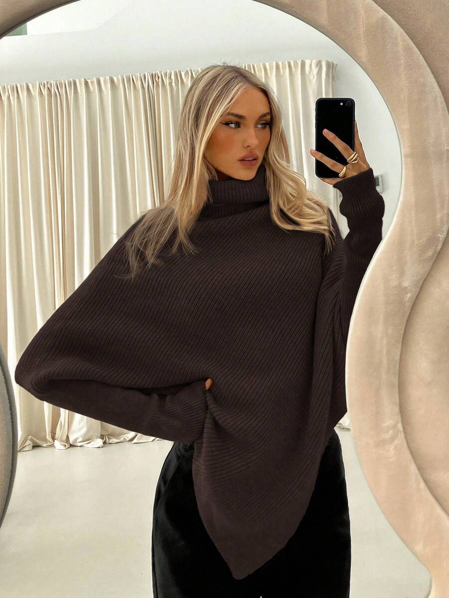 Aloruh Women's New Off-Shoulder Wrap Long Sweater, Milky White, Autumn/Winter,Brown Sweater,Fall - Brown - View 1