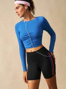 VARSIVA 撞色条纹腰带无缝运动短裤 - 彩色 - 查看 5