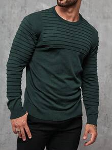 Manfinity Homme Plus Size Men's Solid Color Crew Neck Casual Long Sleeve Pullover Sweater, For Fall Winter