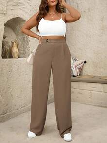 SHEIN Tall 大码女式高腰褶皱阔腿休闲裤