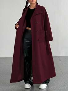 Flirla Women's Casual Solid Color Long Jacket, Versatile For Autumn/Winter, Christmas