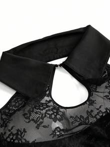 Fantasy Costume Set Lingerie Seksi Motif Renda Patchwork Halloween Ukuran Plus untuk Pelajar, 4 pcs - Hitam - View 8