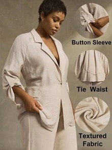 Linhara Women's Casual Minimalist Button Tie Blazer Winter Fall Autumn