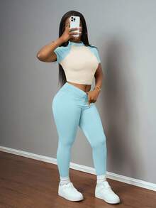 Slaydiva 2025夏季新音乐节、复活节、西部风情、游牧风、圣帕特里克节、生日派对、毕业典礼、学生装、休闲装、日常装、度假装、邮轮装、海滩装、日光浴装、时尚装、街头服饰、撞色设计、褶皱女装套装 - 淺藍色 - 查看 7