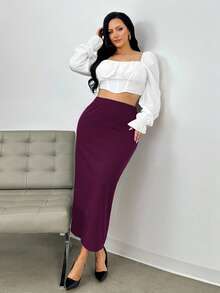 Firerie 大码高腰中长 A 字裙 - 中紫紅色 - 查看 5