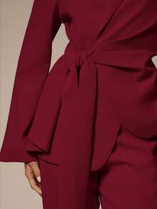 Silquee 秋冬时尚优雅通勤纯色系带西装外套 - 酒紅色 - 查看 7