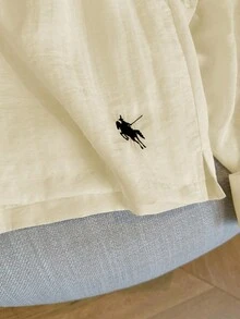 Franclia 大码刺绣徽标短裤和纯色长袖衬衫两件套