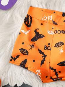 Orange Halloween Bat Contrast Print All-Over Print Briefs Boxer Shorts For Tween Boys - Orange - View 5