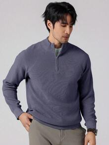 Manfinity Homme Men's Casual Solid Color Stand Collar Sweater, Autumn/Winter, Long Sleeve Top - Mauve Purple - View 3