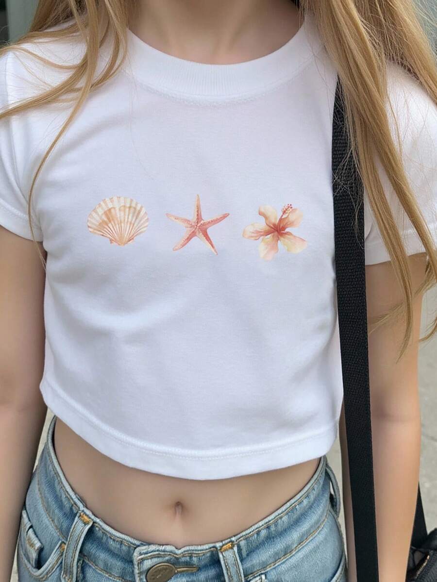 SHEIN 女童圆领短袖T恤，夏季时尚