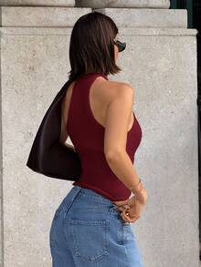 Siren Gaze Áo len cổ yếm trang trí kim loại mới 2025 dành cho nữ vào mùa thu/đông - Màu Đỏ Sâu - Xem 2