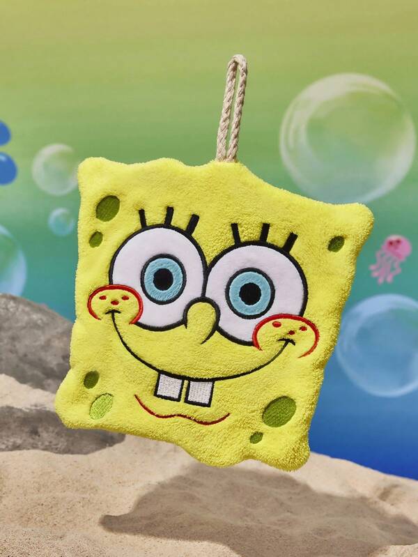 SpongeBob SquarePants | SHEIN 1pc Cartoon Embroidered Pattern Hand Towel, Absorbent Thick Anti-Odor Quick Dry Towel For Kitchen And Bathroom