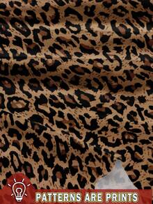 SHEIN EZwear Plus Size Women Casual Vintage Leopard & Cherry Print Round Neck Short Sleeve T-Shirt, Suitable For Summer Suitable For Going Out - Multicolor - View 3