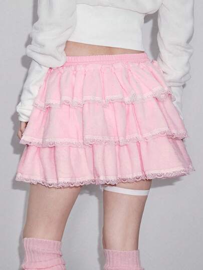 Kawaii Women's Kawaii Fluffy Pom-Pom Decorated Cake Skirt
