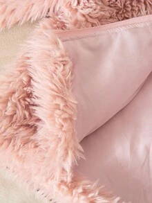 Young Girl' Fashionable Urban Minimalist Fluffy Loose Long Sleeve Zip-Up Cardigan Jacket, Pink, Winter Outerwear Fall