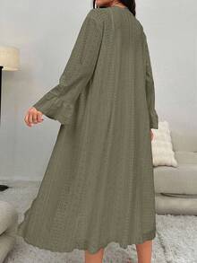 SHEIN Ladies' Solid Color Simple Everyday Pajama Set, Fall Winter Clothes - Olive Green - View 2