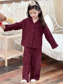 DAZY 2pcs/Set Girls Young Girl Casual Long Sleeve Top And Pants Homewear Set, Fall