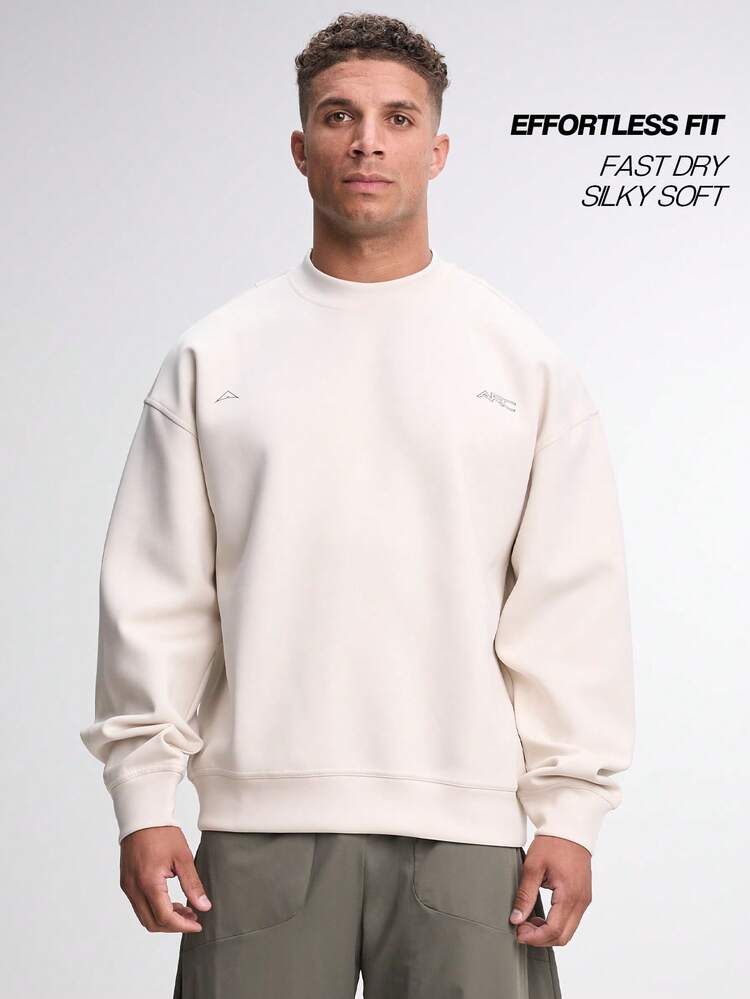 Men's Casual Loose Fit Drop Shoulder Long Sleeve Sweatshirt, Versatile For Autumn - Beige - View 5