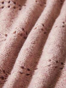 Écloséra 复古纯色高领钩针休闲长袖套头毛衣 - 藕粉色 - 查看 5