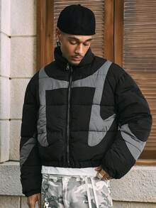 AXEPEAK Áo khoác nam dài tay, phối màu tương phản, cổ đứng, khóa kéo, giữ ấm, có lớp lót, thích hợp cho mùa đông. - màu đen - Xem 1