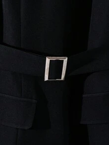 Franclia Women's Round Neck Color Block Dress, Women's Pleated Hem Dress - Black and White - View 6