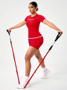 SHEIN Sports Seamless High Elasticity Women's Contrast Color Round Neck Raglan Sleeve Fitted Short Sleeve Sports T-Shirt, Summer Red Workout Set Women Gym Wear Red Athletic Set Red Activewear Red Compression Shirt Red Gym Top Red Workout Top Red Sports Top Red Crop Top Red Activewear Top Red Active Wear