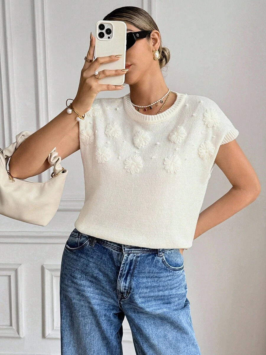 Serisse Áo len chui đầu ngắn cổ tròn màu trơn dành cho nữ vào mùa thu/đông - Màu be - Xem 1