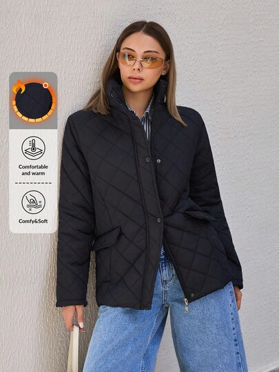 EURMUSE Casaco feminino azul marinho casual acolchoado para o inverno