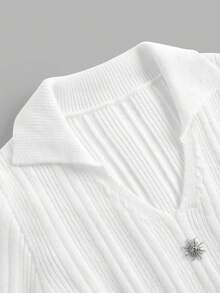 Modelyn Women's Button Decor Fitted Split Hem Long Sleeve Sweater, Autumn/Winter - White - View 3