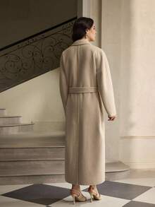 ZEYLAH Women's Autumn/Winter Classic Lapel NeckLong Sleeve Long Cashmere Coat - Beige - View 6
