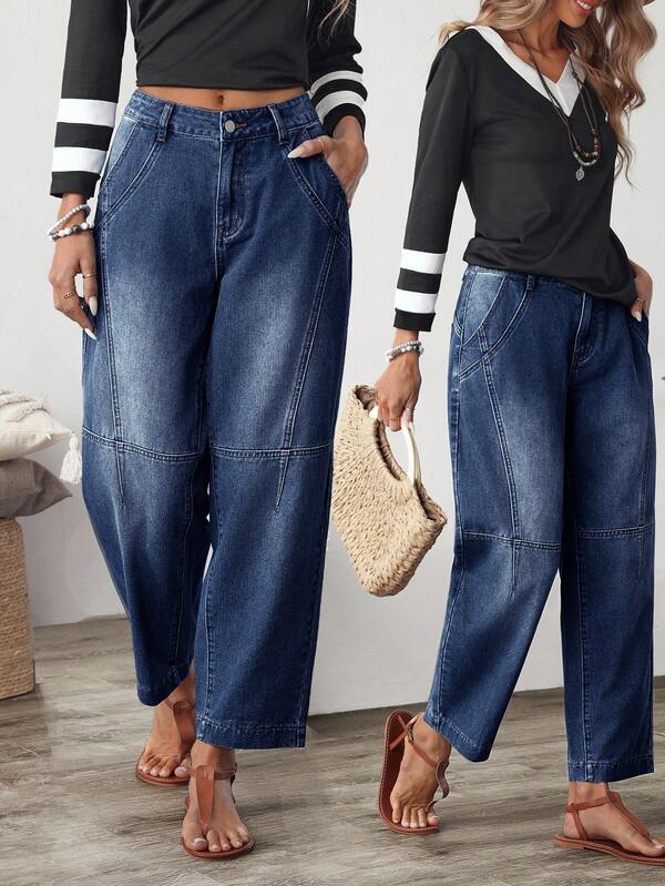 EMERY ROSE Plus Size Loose Pocket Casual Versatile Denim Jeans