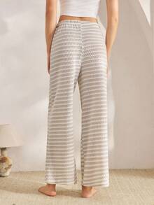 Ocili Women's Casual Striped Drawstring Waist Lounge Comfy Pants, Wide Leg Lounge Pants, Summer Pants, Winter - Multicolor - View 2