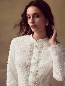 MOTF PREMIUM VESTIDO MIDI PLISADO DE GASA CON TEXTURA DE ROSA DECORATIVA PARA MUJER - Blanco - Ver 5