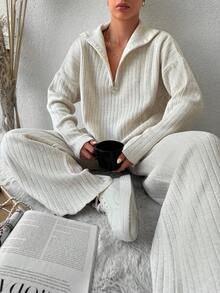 SHEIN Half Zip Drop Shoulder Sweater & Knit Pants