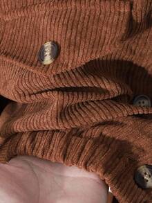 2 件套青少年女孩休闲纽扣式连帽衫和松紧腰裤套装 - 棕色 - 查看 3