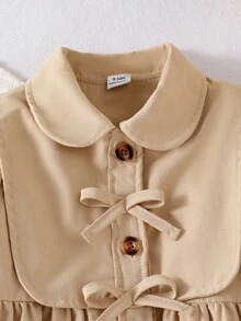 SHEIN 女童英伦风翻领夹克，时尚儿童休闲风衣外套，长袖，秋季