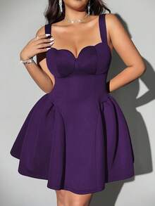 Viva Relle Plus Size Elegant Party Solid Color Heart Bust Strap Dress - Purple - View 2