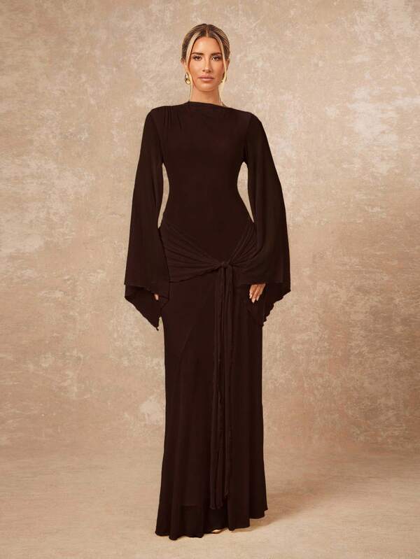 Lumalex Women's Loose Sheer Dress With Tie-Up Flowy Sleeves,Wedding Guest Dress Women