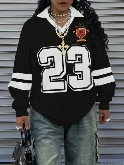 Rovax 加大码宽松双层V领落肩长袖运动衫